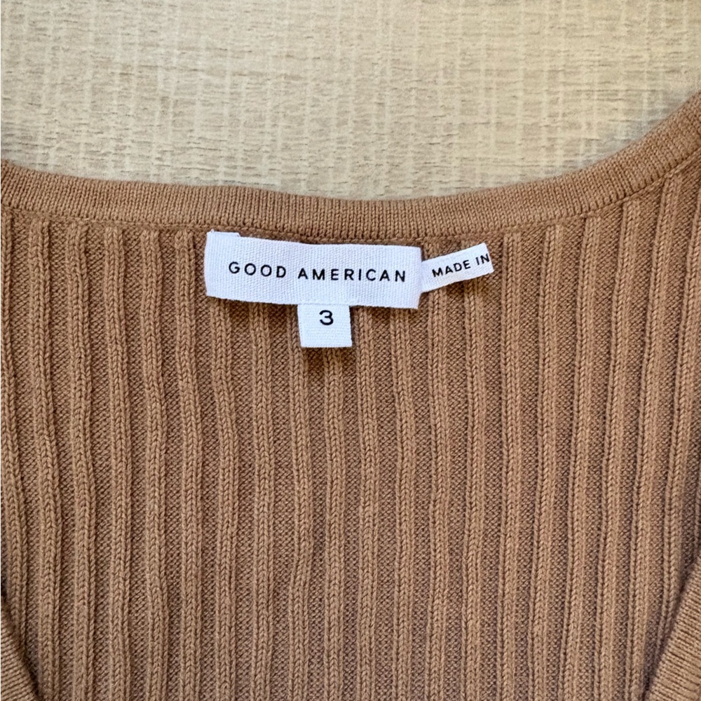 Good American Belted Bodycon Tan Knit Midi Dress NWT - Picture 2 of 6